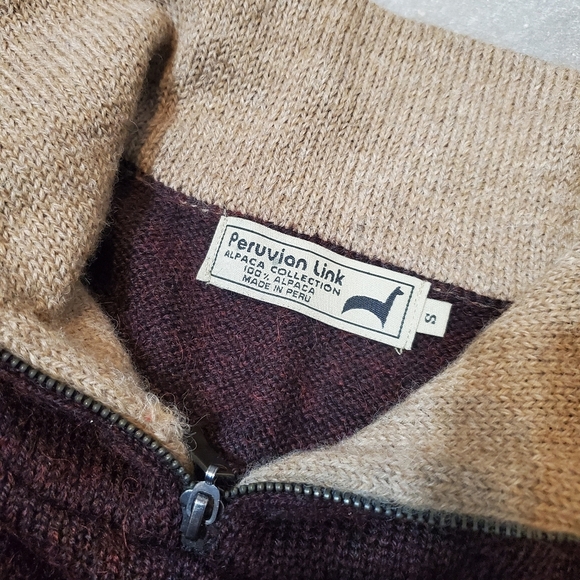 Peruvian Link "Auckland 1/4 zip sweater. 100% alpaga. Burgundy/black. Tan. S. - Picture 3 of 12